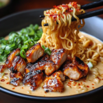 Caramelized Spicy Garlic Chicken Ramen with Creamy Chili Broth