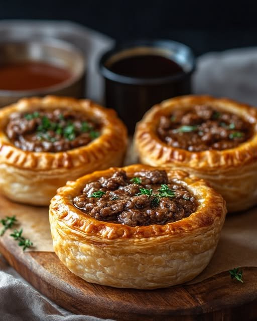 Golden Crusted Aussie Meat Pie with Herb-Infused Lamb and Beef Filling