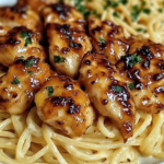 Lemon Garlic Butter Chicken with Creamy Parmesan Pasta in skillet