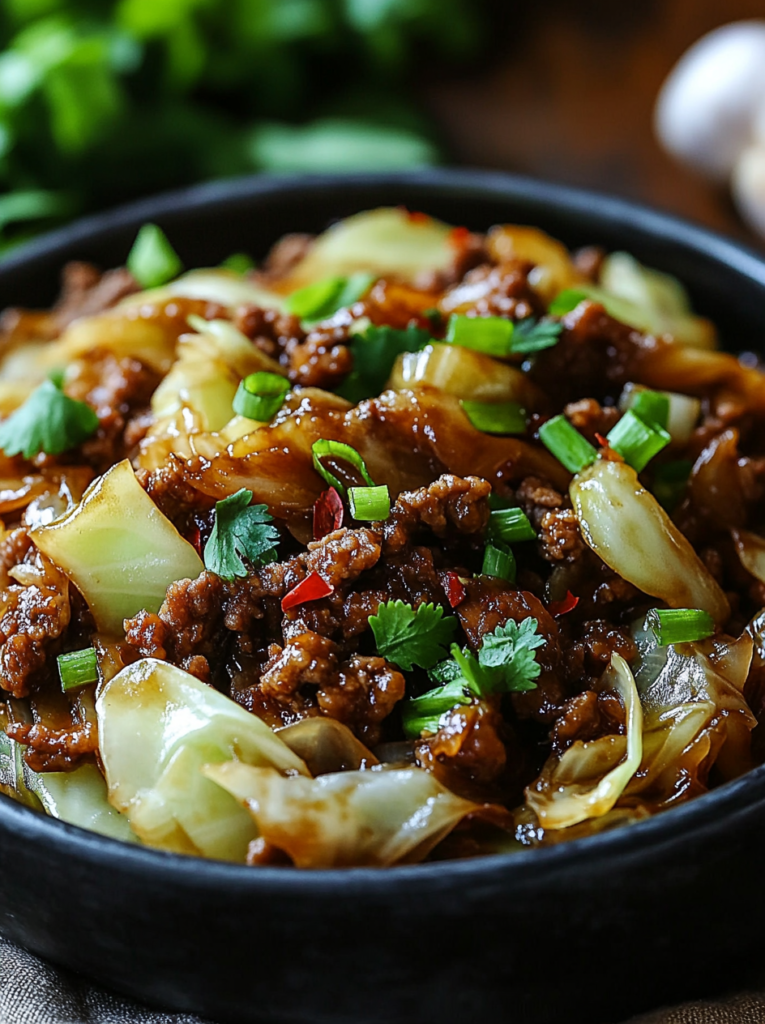 Savory Soy-Glazed Mongolian Beef Bowl with Garlic Cabbage