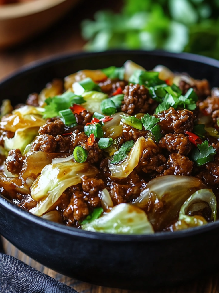 Savory Soy-Glazed Mongolian Beef Bowl with Garlic Cabbage