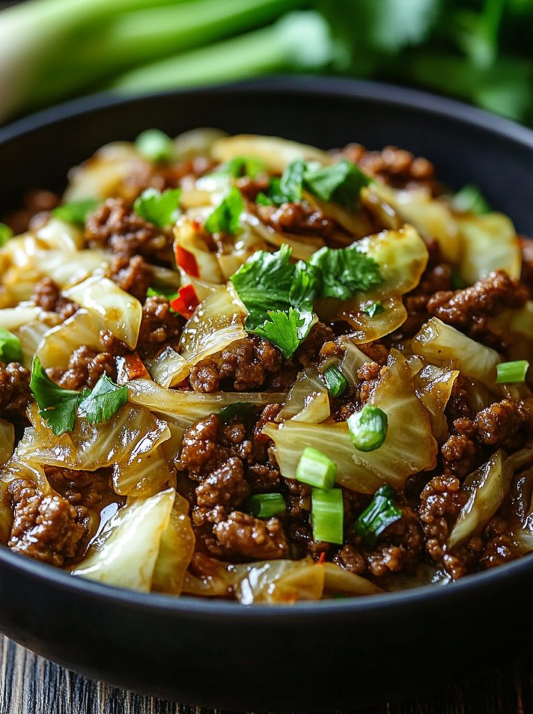 Savory Soy-Glazed Mongolian Beef Bowl with Garlic Cabbage