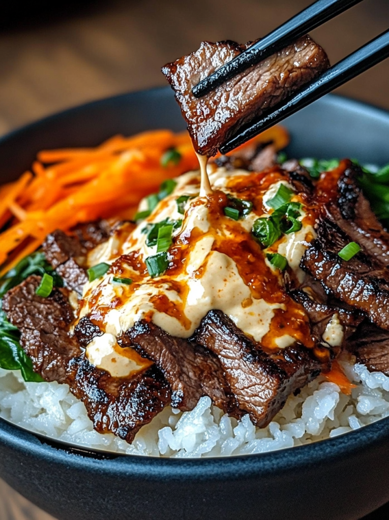 Caramelized Korean Beef Bibimbap with Gochujang Aioli