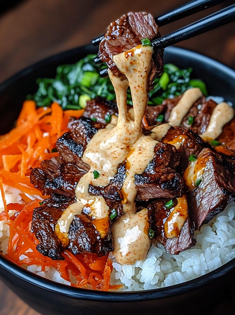 Caramelized Korean Beef Bibimbap with Gochujang Aioli