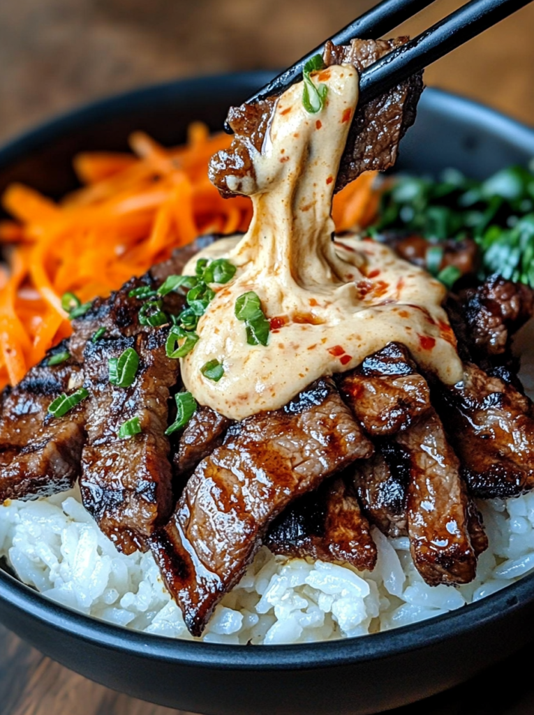 Caramelized Korean Beef Bibimbap with Gochujang Aioli