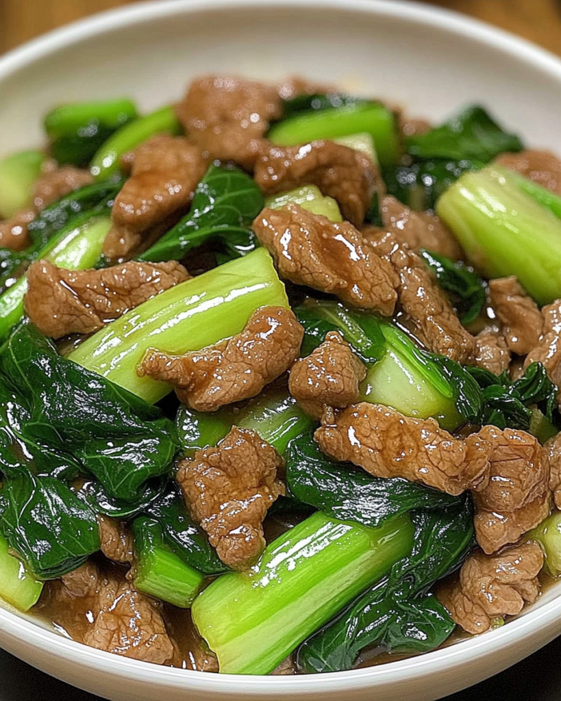 Savory stir-fried beef with garlic-soy glazed bok choy