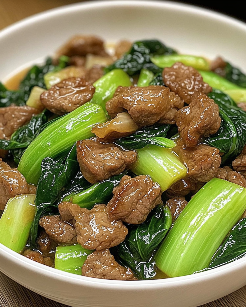 Savory stir-fried beef with garlic-soy glazed bok choy
