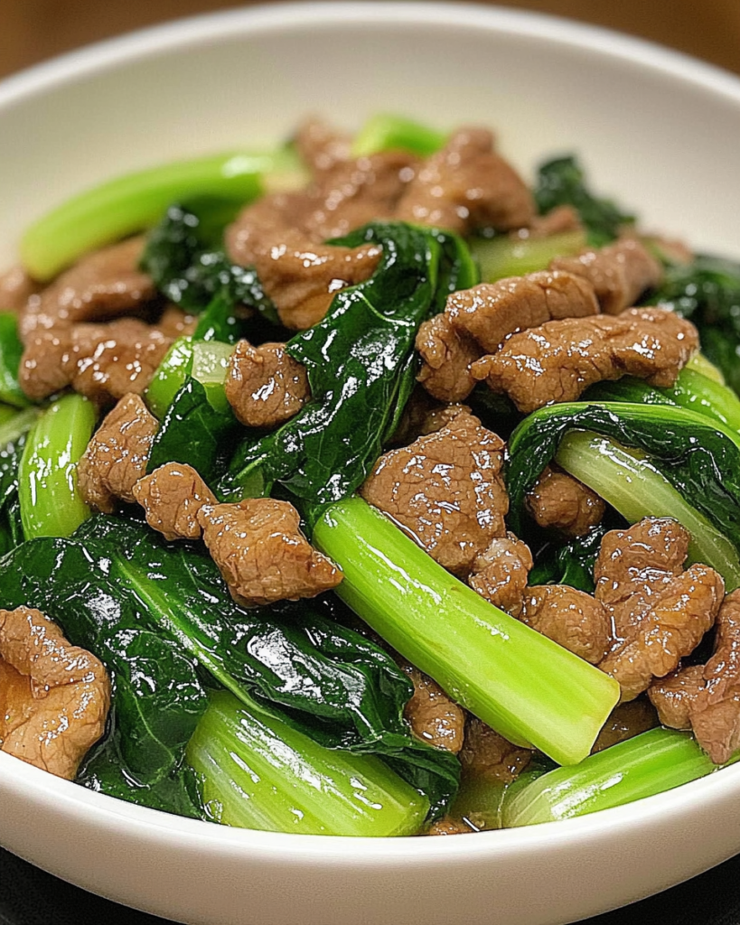 Savory stir-fried beef with garlic-soy glazed bok choy