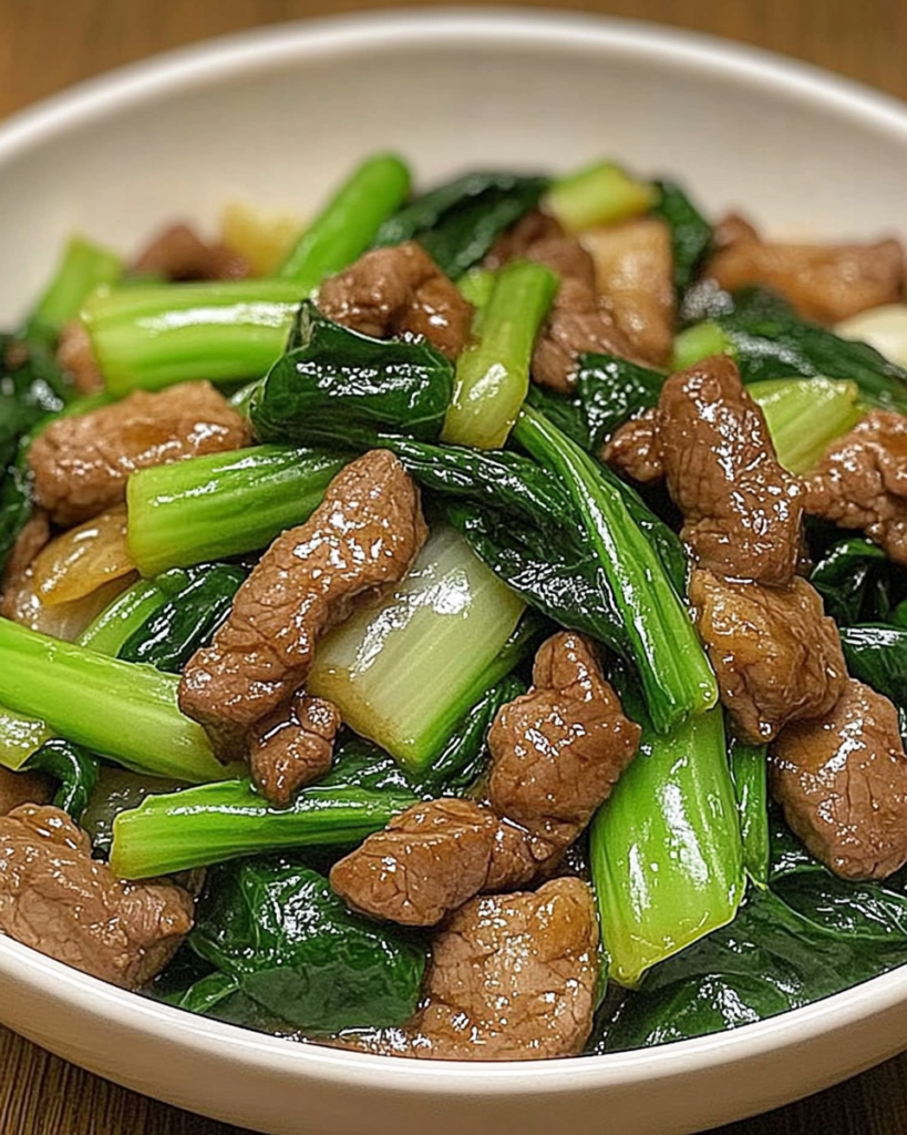 Savory stir-fried beef with garlic-soy glazed bok choy