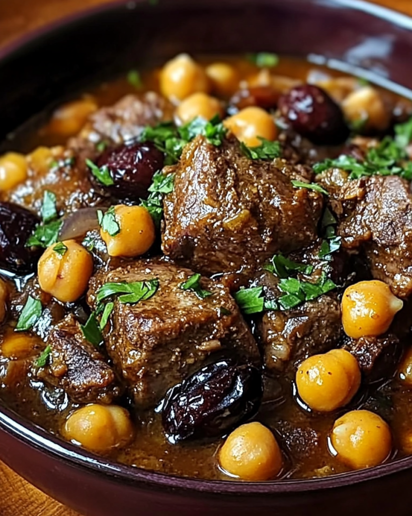 Fragrant Moroccan Lamb Tagine with Sweet Prunes, Creamy Chickpeas & Golden Saffron