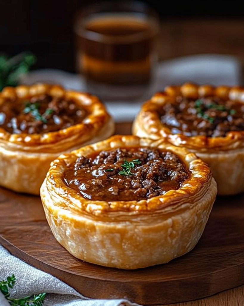 Golden Crusted Aussie Meat Pie with Herb-Infused Lamb and Beef Filling