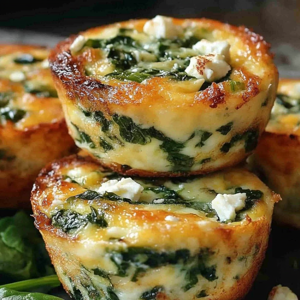 Spinach and feta egg muffins baked fresh and golden