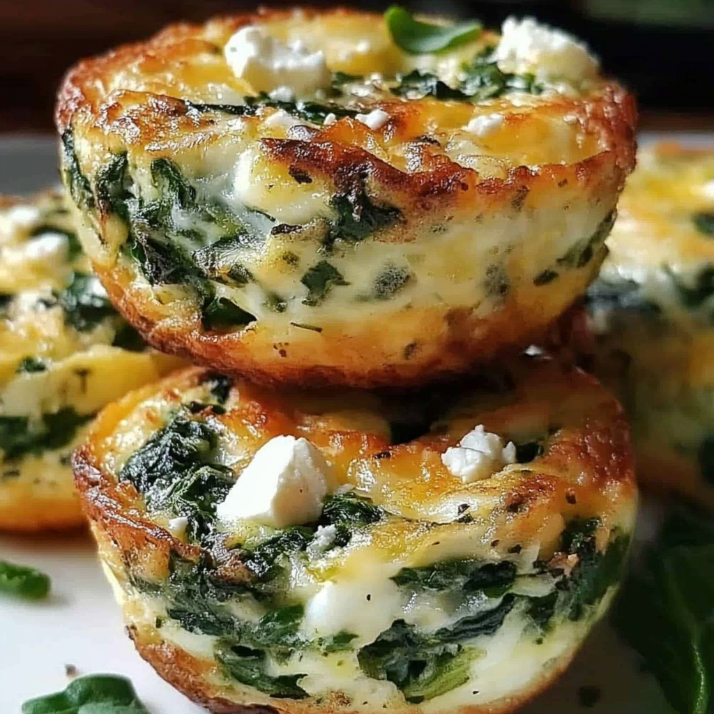 Spinach and feta egg muffins baked fresh and golden