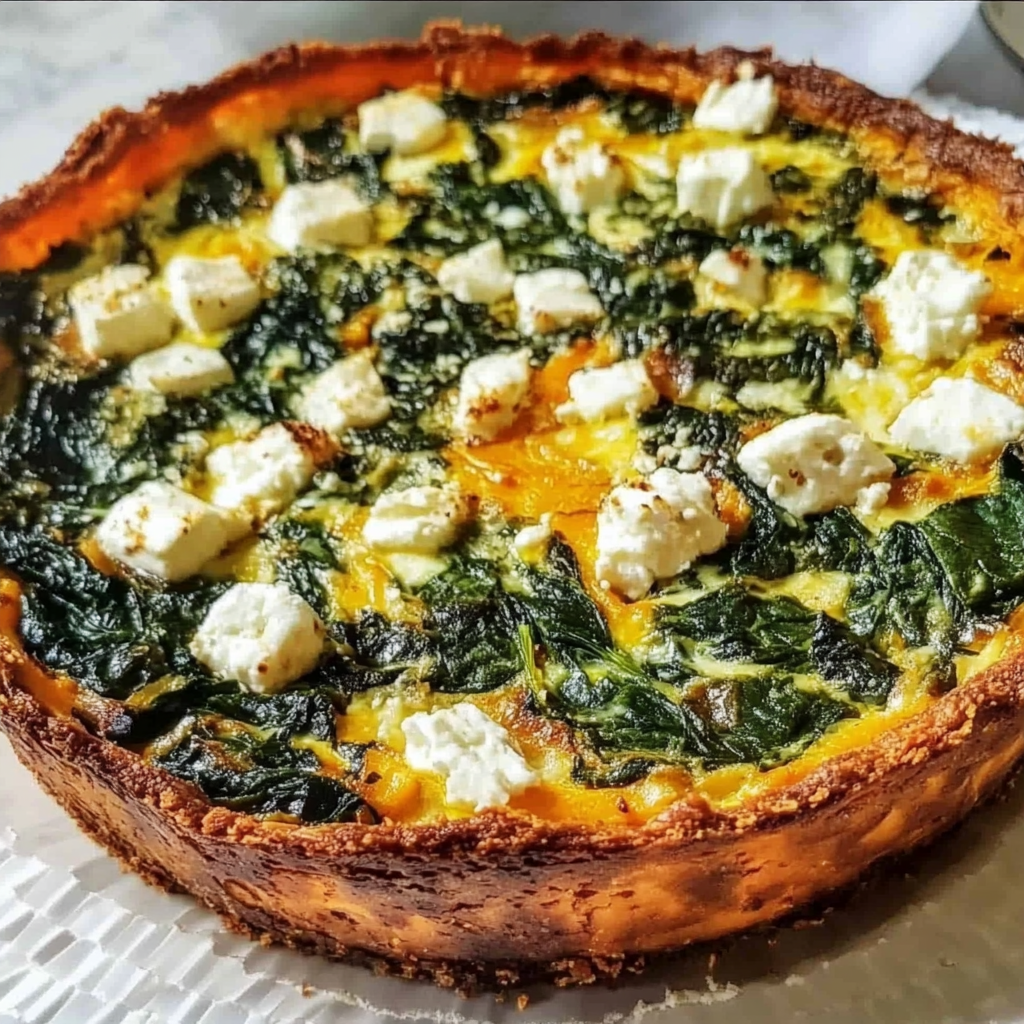 Spinach & Feta Quiche with Sweet Potato Crust
