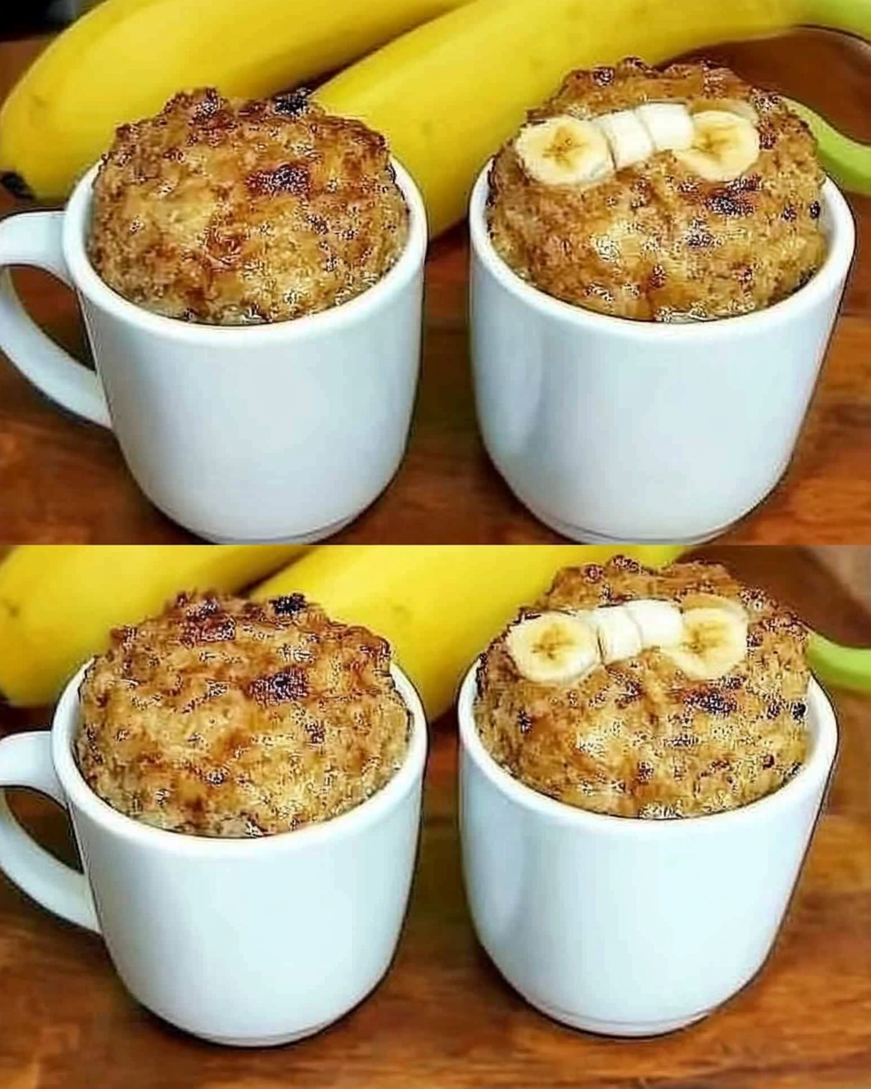 Banana Oatmeal Mug Dessert (No Sugar, No Flour, No Gluten) in ceramic mug