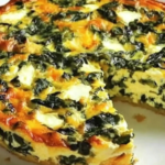 cottage cheese & spinach crustless quiche slice served hot