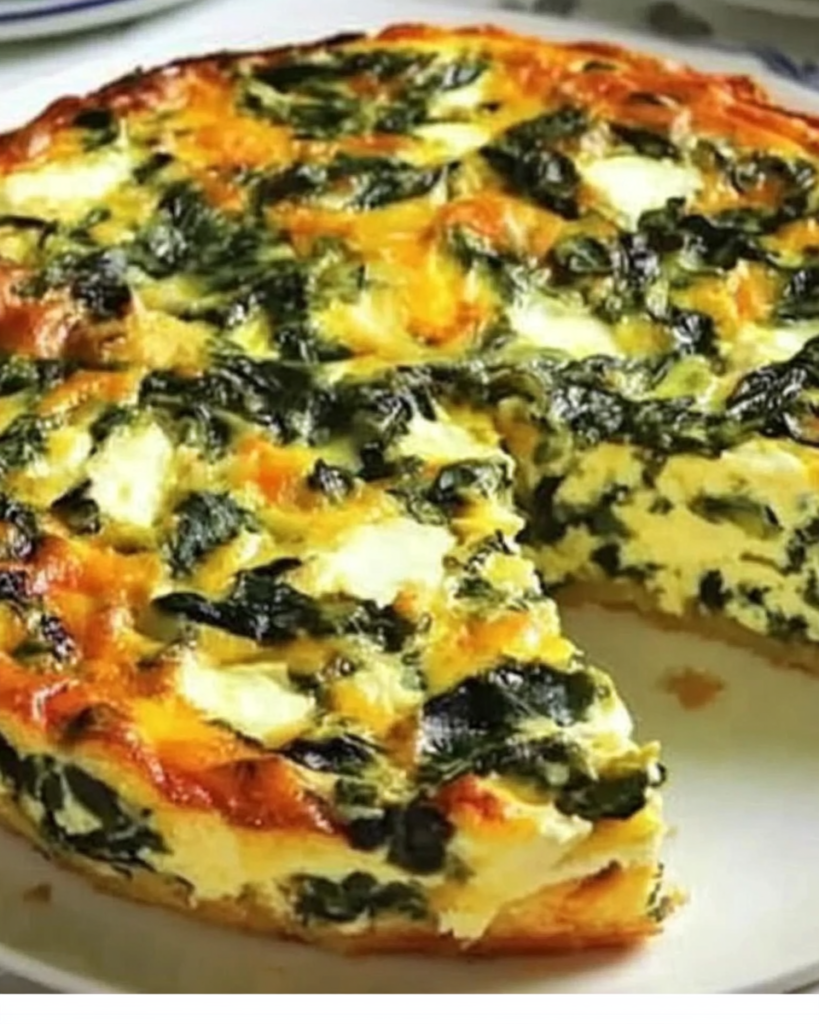 cottage cheese & spinach crustless quiche slice served hot