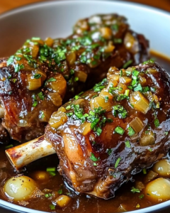 Fall-Off-The-Bone Lamb Shanks in Red Wine Reduction with Garlic and Sweet Onions