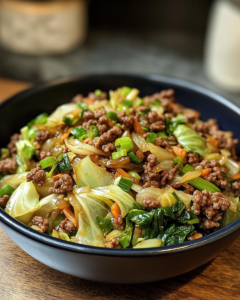 Savory ground beef and cabbage stir-fry with Asian flavors
