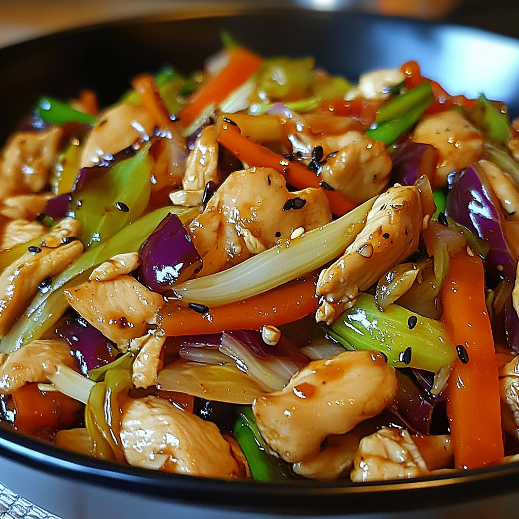 Savory chicken and cabbage stir-fry with garlic-soy glaze