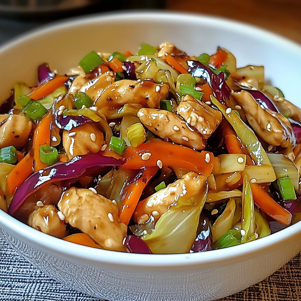 Savory chicken and cabbage stir-fry with garlic-soy glaze