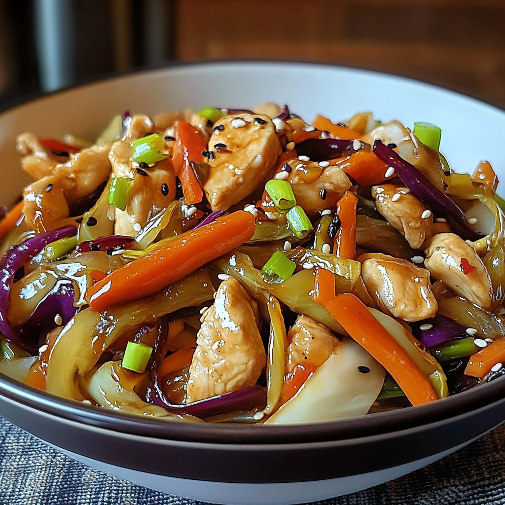 Savory chicken and cabbage stir-fry with garlic-soy glaze