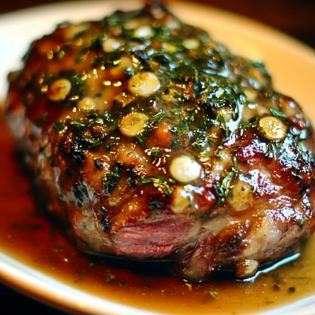 Oven-roasted lamb leg with honey-Dijon glaze