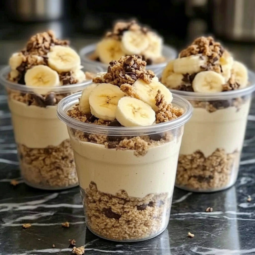 High-protein banana pudding with yogurt and banana slices