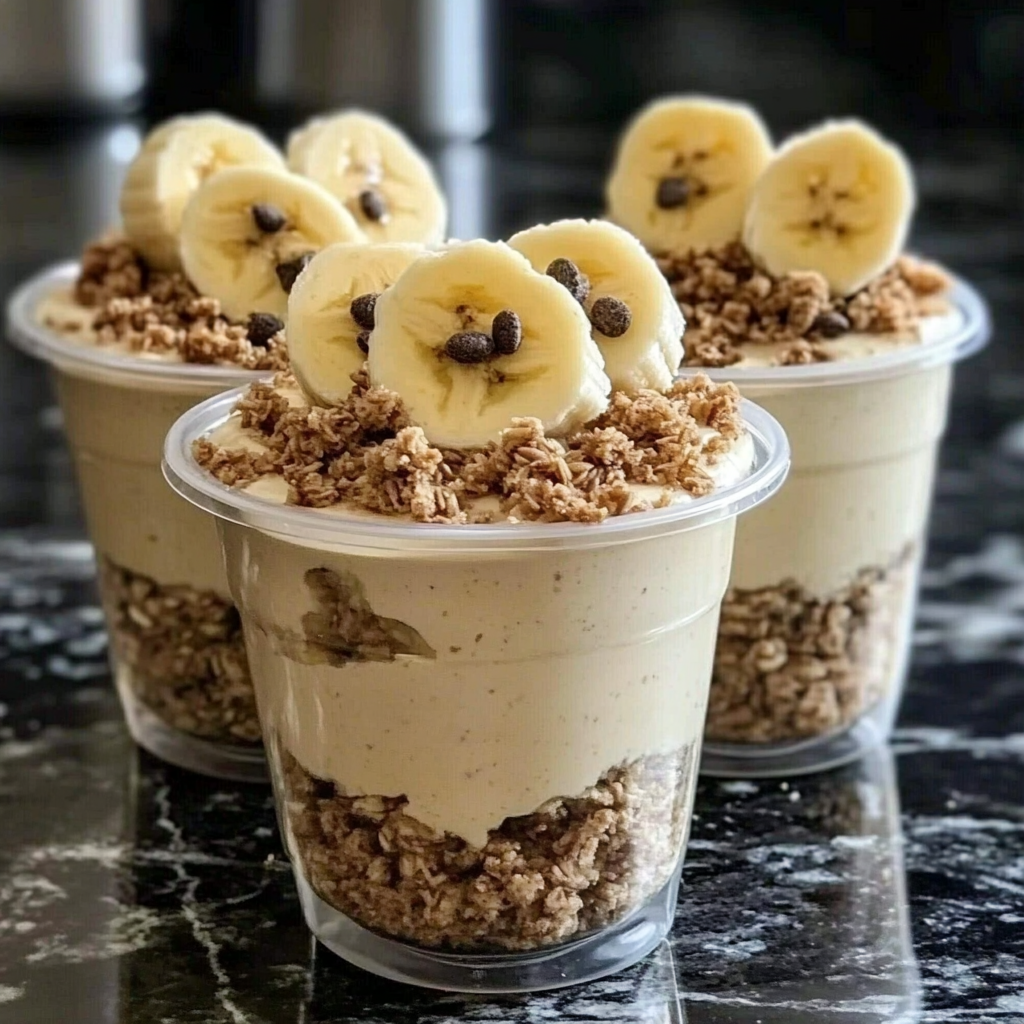High-protein banana pudding with yogurt and banana slices