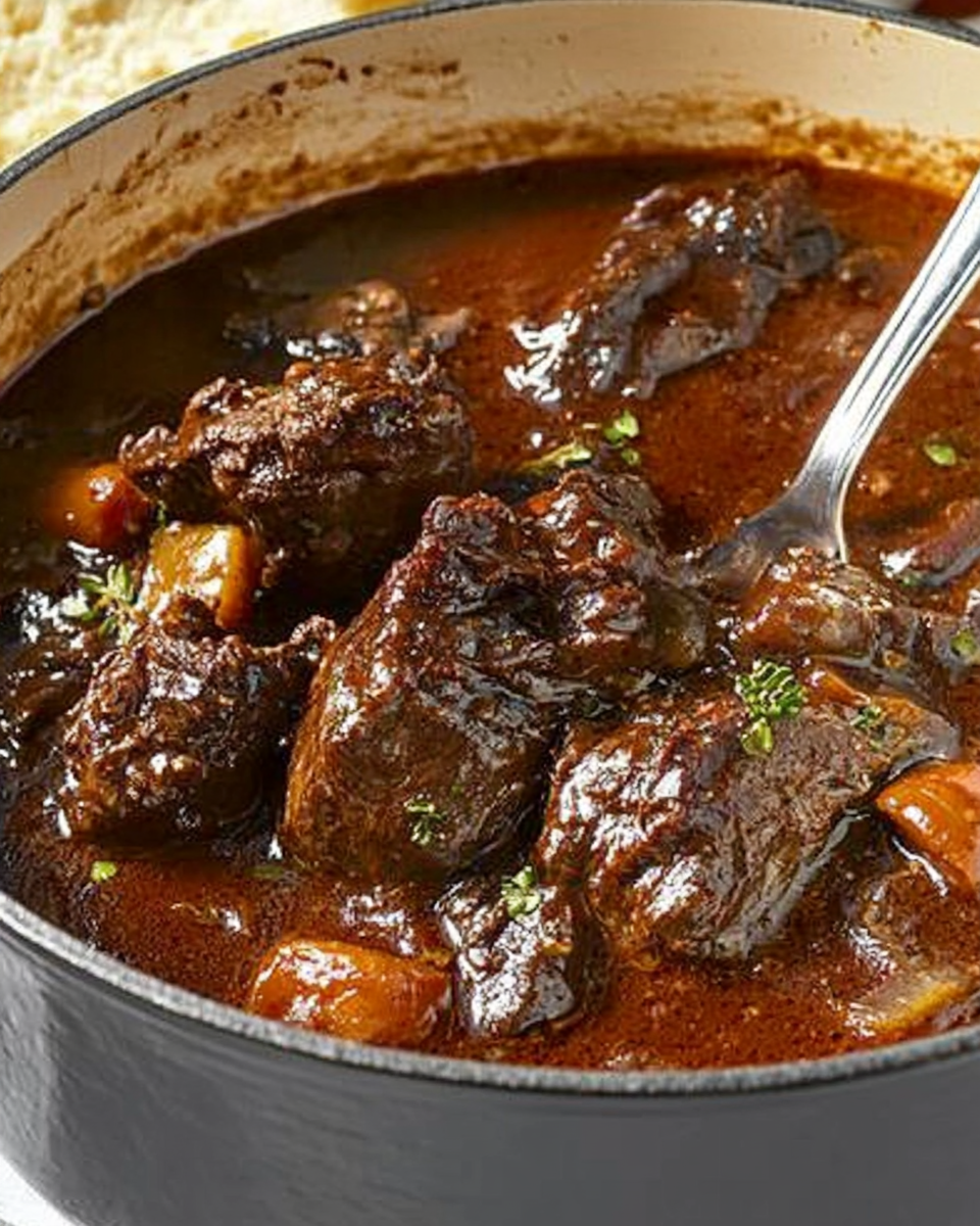 Bowl of Classic French Beef Bourguignon in Red Wine Sauce with fresh parsley garnish