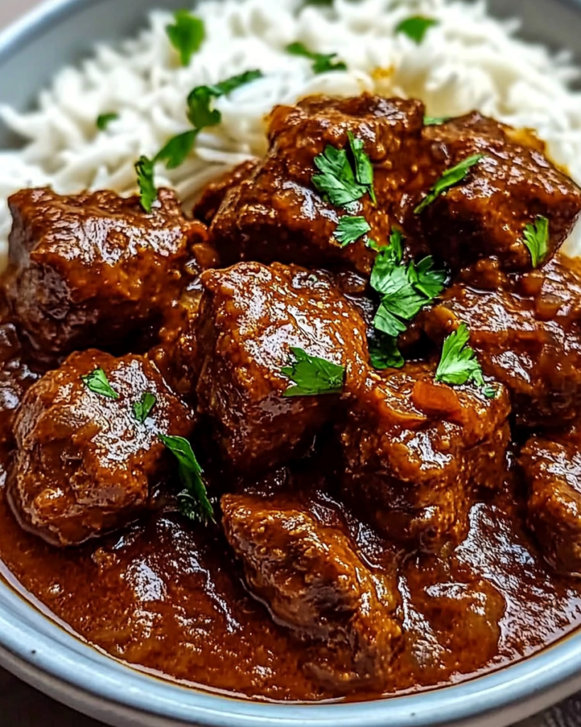 Bold & Spicy Lamb Madras Curry served in a rustic bowl