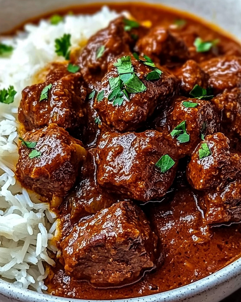 Bold & Spicy Lamb Madras Curry served in a rustic bowl