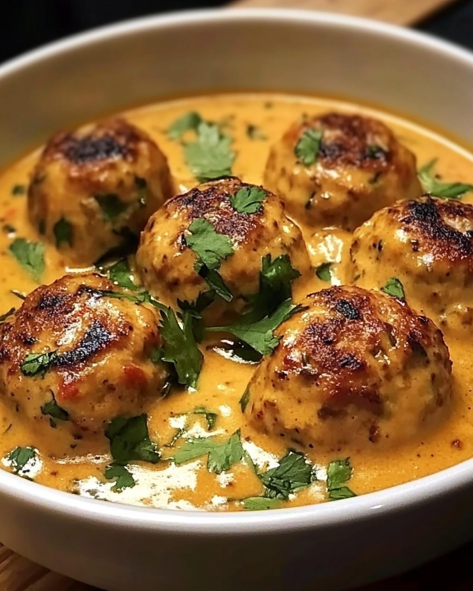 Thai Spiced Chicken Meatballs in Coconut Curry Recipe close-up