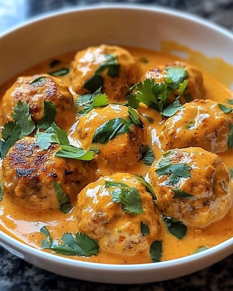 Thai Spiced Chicken Meatballs in Coconut Curry Recipe close-up