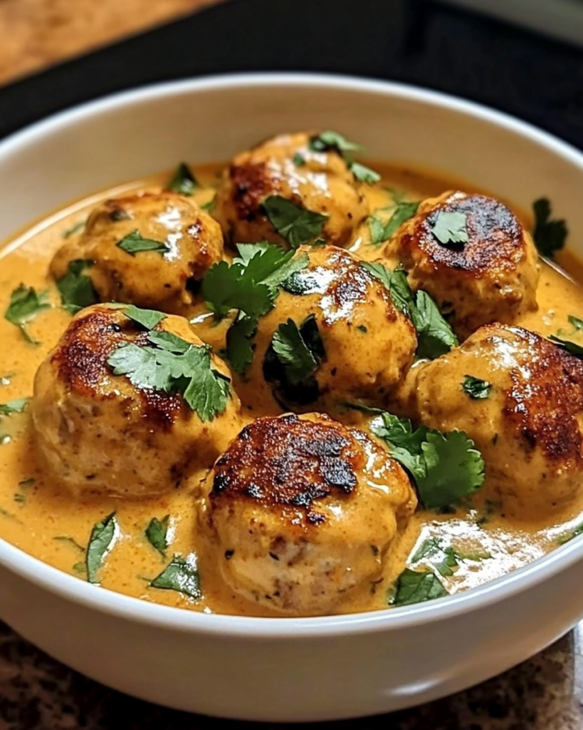 Thai Spiced Chicken Meatballs in Coconut Curry Recipe close-up