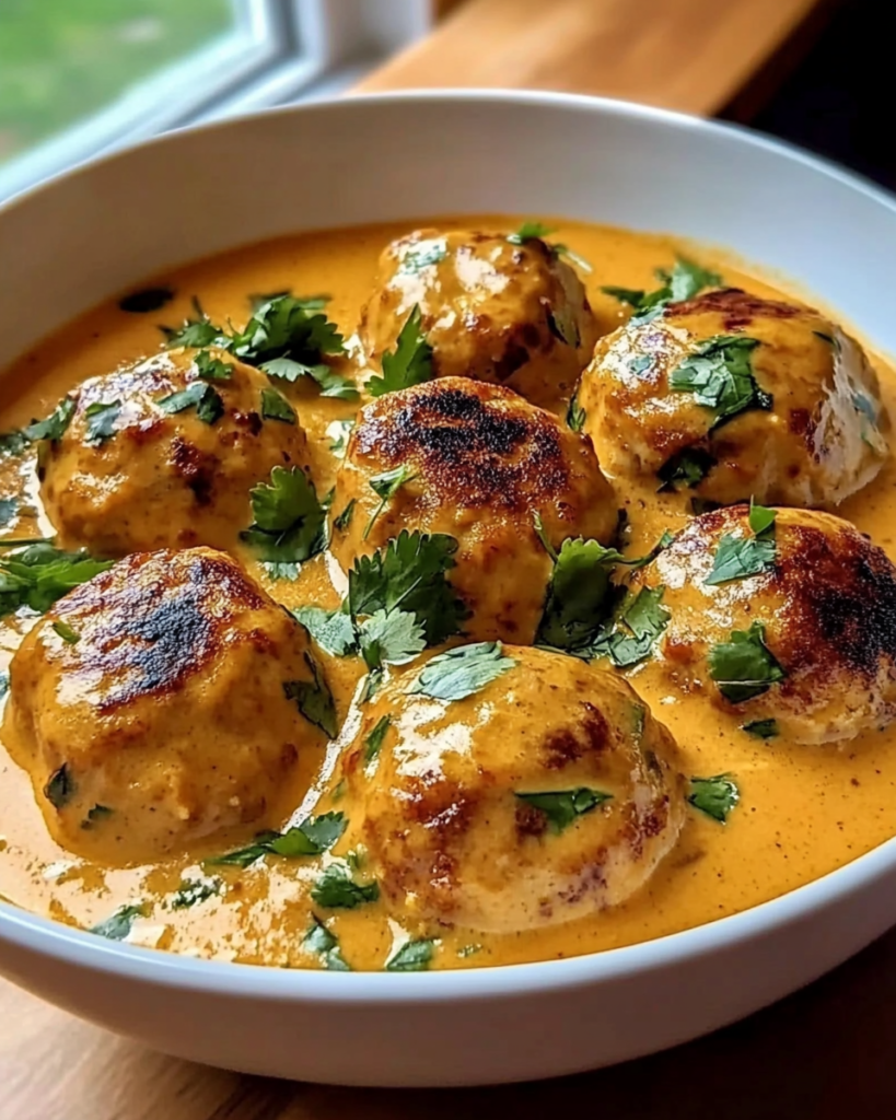 Thai Spiced Chicken Meatballs in Coconut Curry Recipe close-up