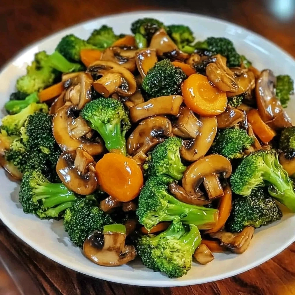 Broccoli, Carrot, and Mushroom Stir-Fry Overhead