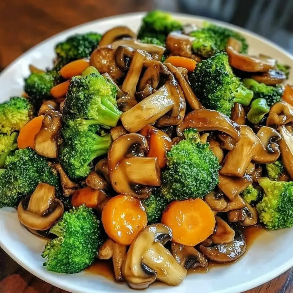 Broccoli, Carrot, and Mushroom Stir-Fry Overhead