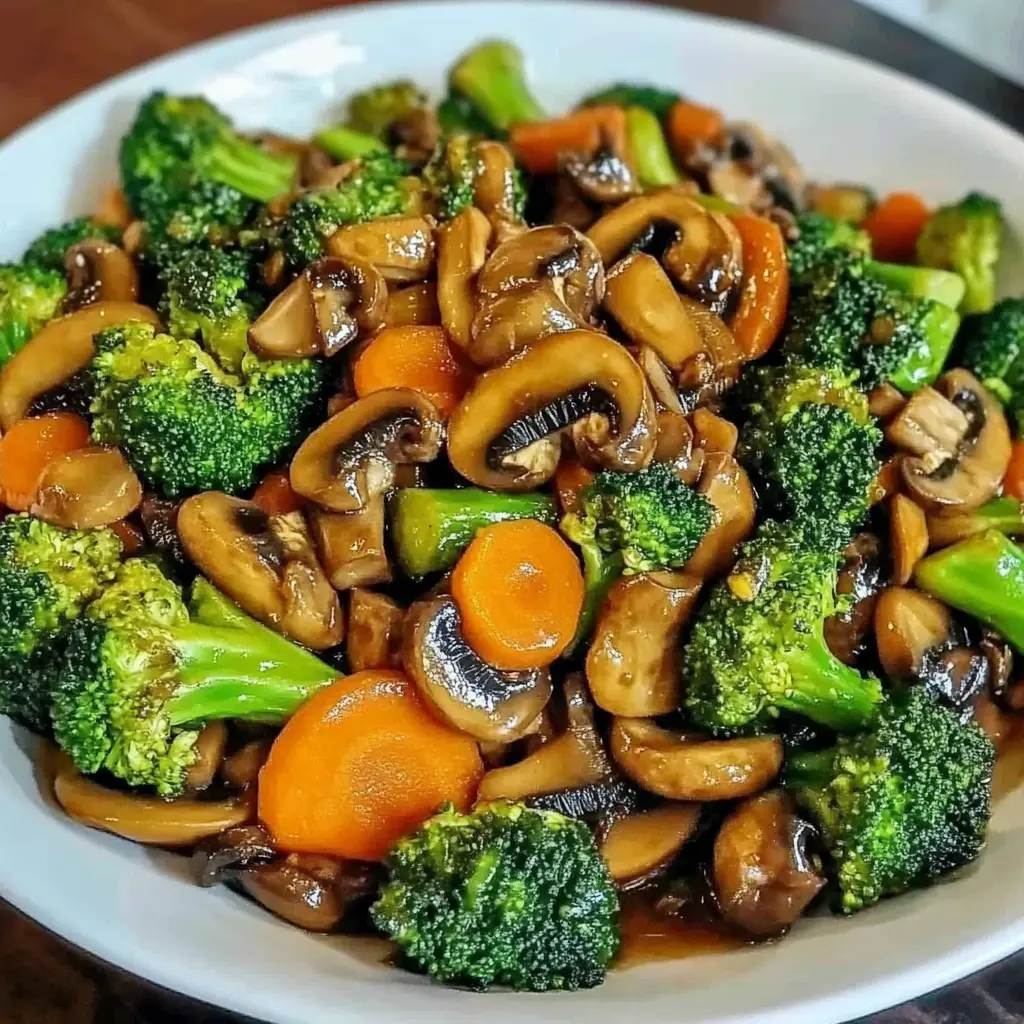 Broccoli, Carrot, and Mushroom Stir-Fry Overhead