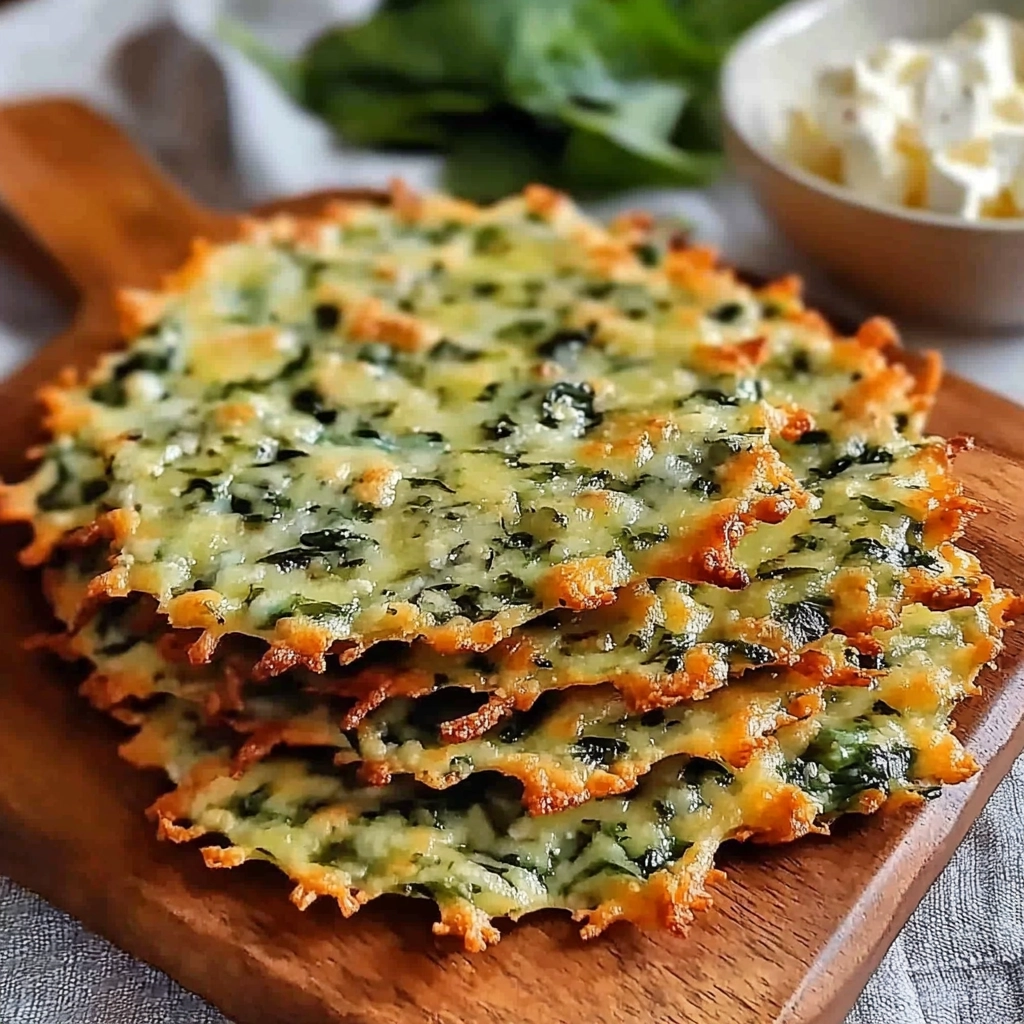 Mediterranean Spinach and Feta Crisps served with tzatziki and lemon wedge